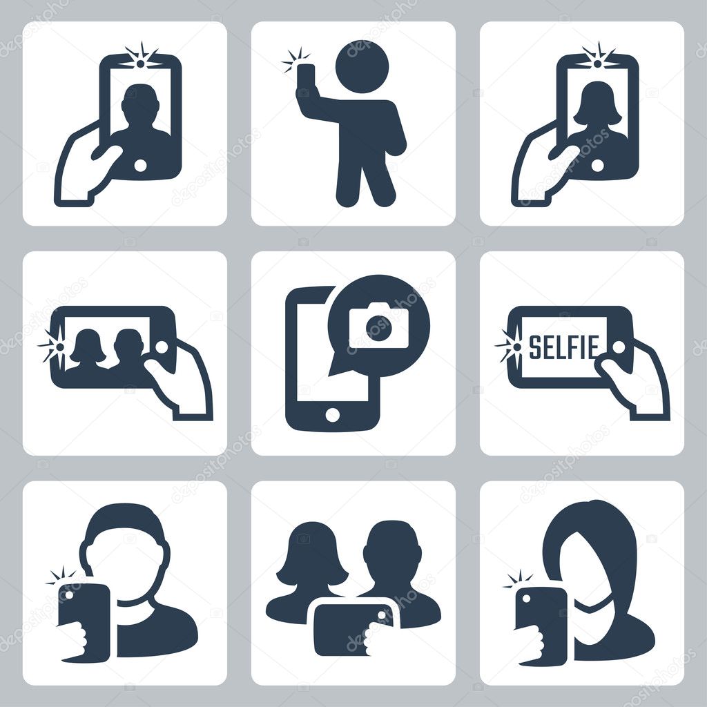 Selfie related icons set