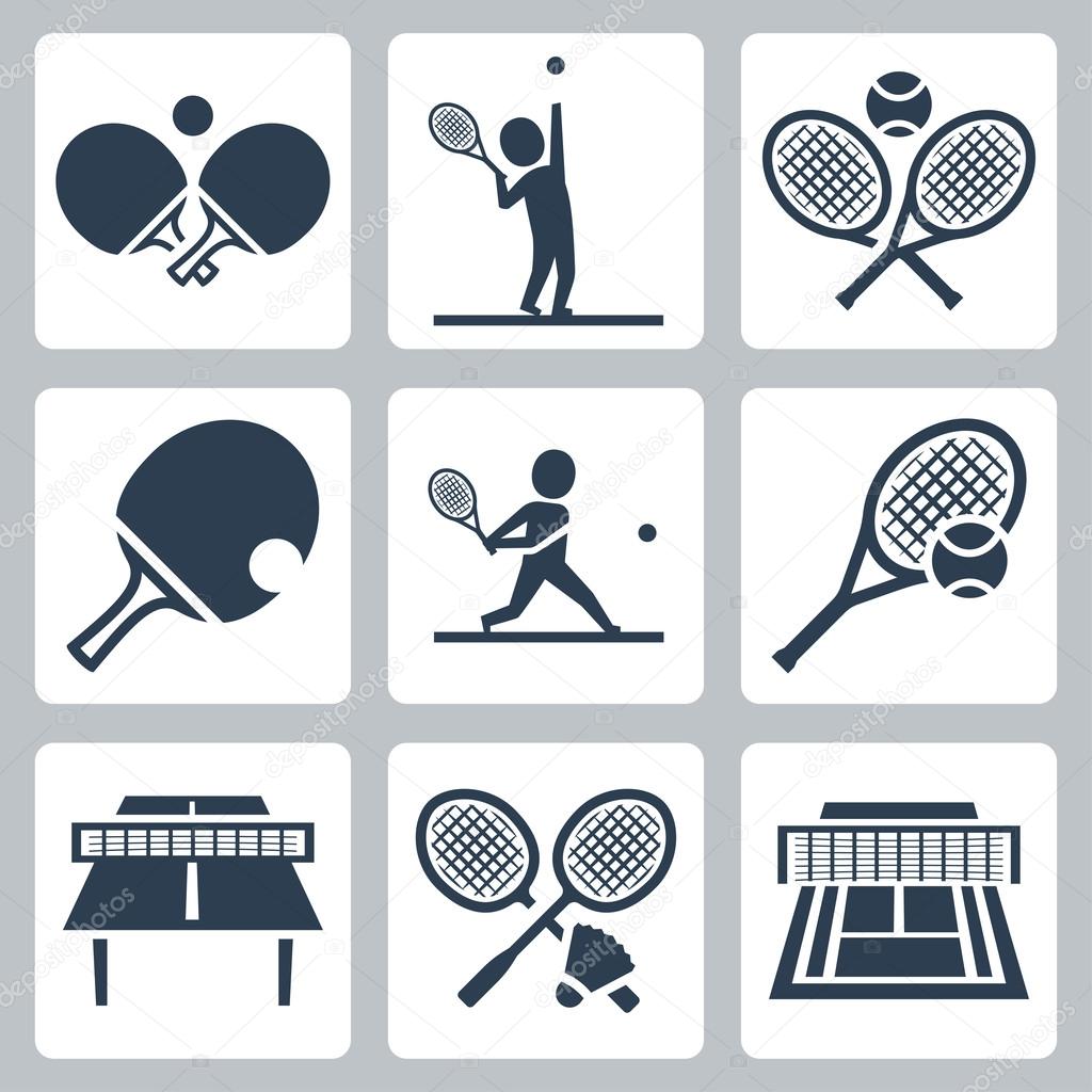 Tennis and badminton related icons set