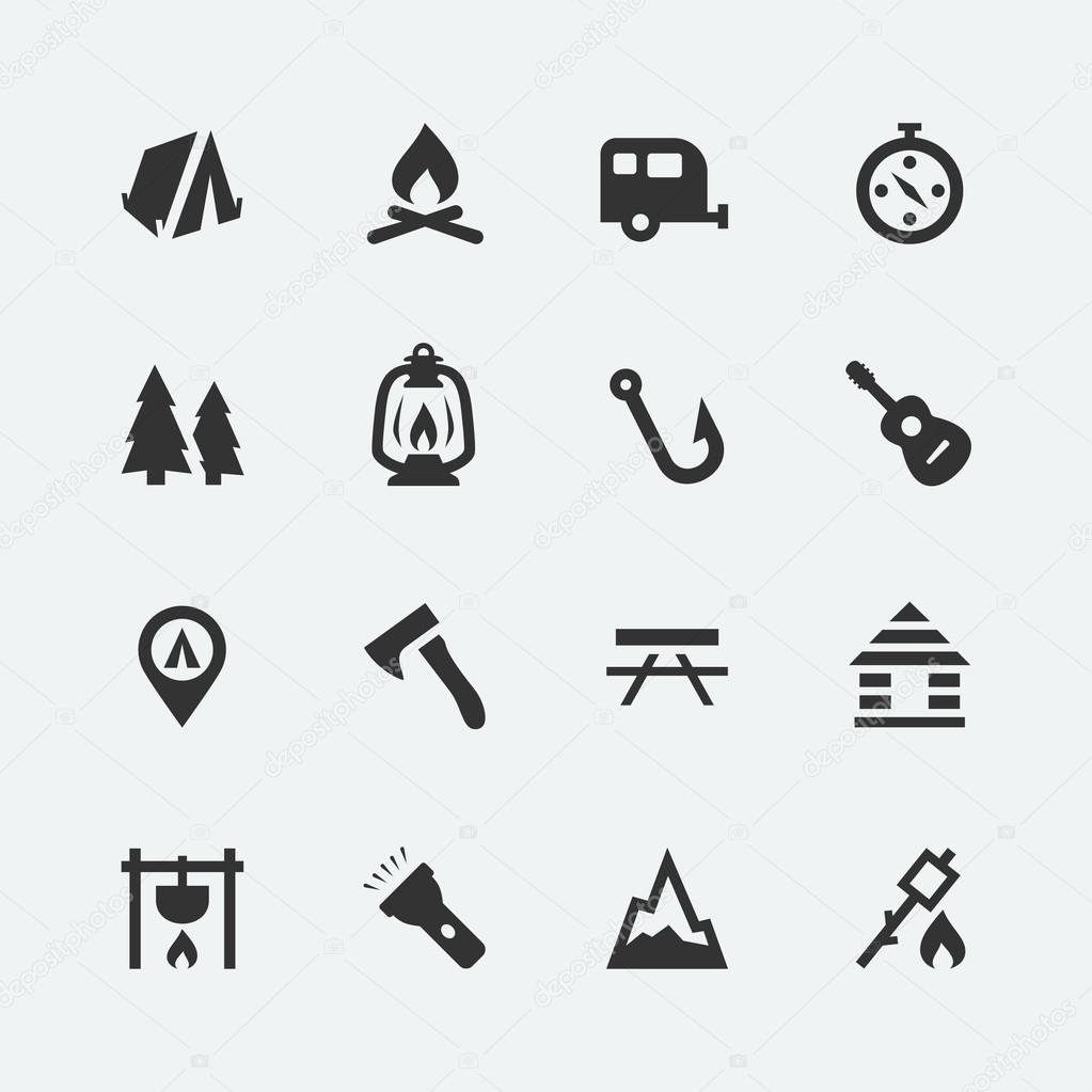 Camping related icons set