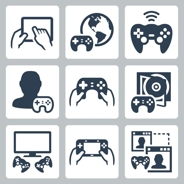 Ikony konzoly hraní her, video — Stockový vektor