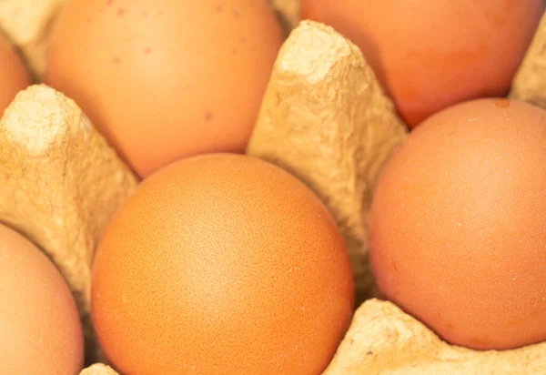 Několik žlutých vajíček v zásobníku zavřít — Stock fotografie