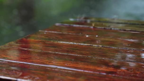 Regn droppe på trä bord eller golv — Stockvideo