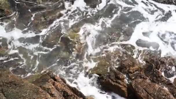 Vagues de mer s'écrasant sur les rochers près du littoral — Video