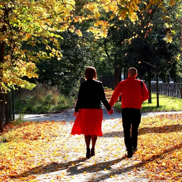 People in red.Autumn, love, people, red, walk, together, he and she, meet