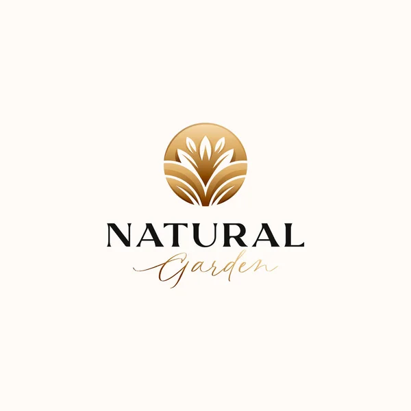 Botanical Leaf Circle Gold Gradient Logo Vorlage Isoliert Weißem Hintergrund — Stockvektor