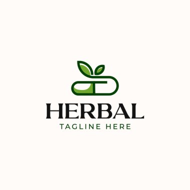 Bitkisel Kapsül / Bitkisel Haplar Logo Şablonu Beyaz Arkaplanda İzole Edildi