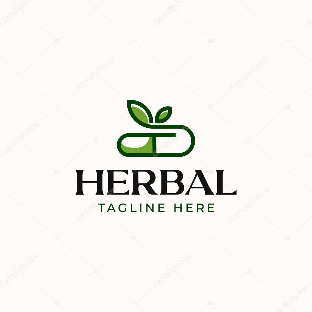 Herbal Capsule / Herbal Pills Logo Template Isolated in White Background
