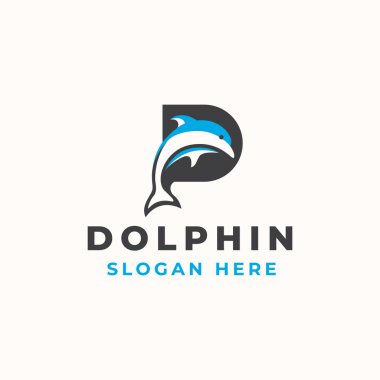 İzole edilmiş Beyaz Arkaplan Vektör Resimlerinde Dolphin Logo Şablonu