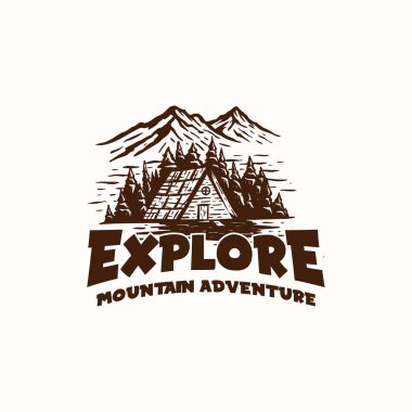 Dağ Macerası ve Vintage Logo Şablonu. Rozet ya da amblem tarzı. Vektör İllüstrasyonu