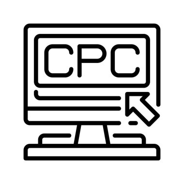 Per Click PPC satır simgesine öde. Mobil konsept ve web tasarımı için doğrusal biçim işareti. Taslak vektör simgesi. Sembol, logo çizimi. Vektör grafiği
