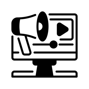 Video pazarlama çizgisi simgesi. Mobil konsept ve web tasarımı için doğrusal biçim işareti. Taslak vektör simgesi. Sembol, logo çizimi. Vektör grafiği