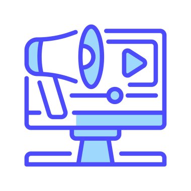 Video pazarlama çizgisi simgesi. Mobil konsept ve web tasarımı için doğrusal biçim işareti. Taslak vektör simgesi. Sembol, logo çizimi. Vektör grafiği