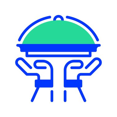 Yemek ve Gıda Hizmeti İkonası, Etkinlik Yemek Servisi, Büfe Hizmetleri, Konukseverlik Yönetimi, Düğün Şölenleri ve Restoran Servisi. Vektör İmzalama Simgesi.