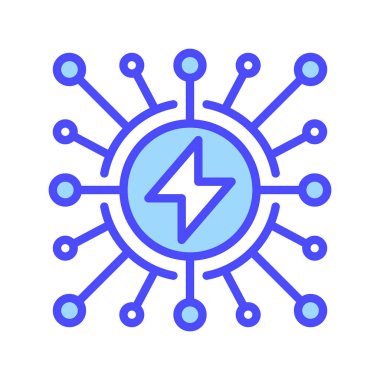 Smart Grid Line Icon, Gelişmiş Enerji Dağıtımı için Ana Şebeke, Akıllı Güç Sistemleri, Yenilenebilir Enerji Entegrasyonu ve Dijital Şebeke Teknolojisi. Vektör İmzalama Simgesi.