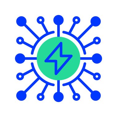 Smart Grid Line Icon, Gelişmiş Enerji Dağıtımı için Ana Şebeke, Akıllı Güç Sistemleri, Yenilenebilir Enerji Entegrasyonu ve Dijital Şebeke Teknolojisi. Vektör İmzalama Simgesi.