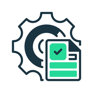 Belge Satırı Simgesi, Süreç Belgelendirme, Rapor Oluşturma, Veri Yönetimi, Politika Oluşturma ve Kullanım Kılavuzu ile Gear. Vektör İmzalama Simgesi.