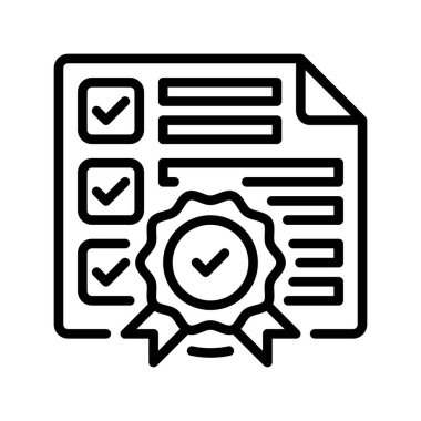 Uyum Denetimi Satır Simgesi, İş Yönetmeliği Taslak Sembolü, Yasal Uyum, Politika Onayı, Kurumsal Standartlar ve Risk Yönetimi. Vektör İmzalama Simgesi.