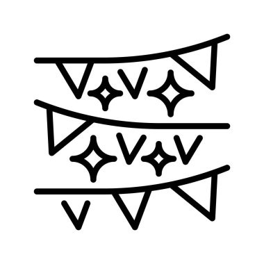 Parti Dekorasyon Hattı Simgesi, Etkinlik Biçimi, İç Tasarım, Parti Düzenlemeleri, Düğün Dekorasyonları ve Yaratıcı Konseptler. Vektör İmzalama Simgesi.