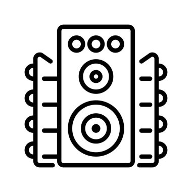 Speaker System Line Icon, Outline Symbol for Audio Teçhizat, Ses Mühendisliği, Kamu Duyuruları, Konser Ayarları ve Müzik Etkinlikleri. Vektör İmzalama Simgesi.