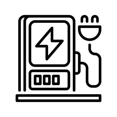 İstasyon Hattı Simgesi, Elektrik Araç Şarjı için Taslak Sembol, Pil Güç Aracı, EV Altyapı ve Yenilenebilir Enerji Şarjı. Vektör İmzalama Simgesi.