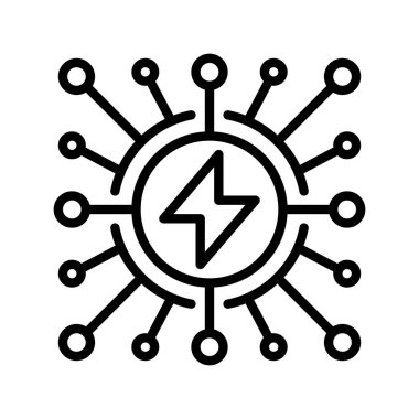 Smart Grid Line Icon, Gelişmiş Enerji Dağıtımı için Ana Şebeke, Akıllı Güç Sistemleri, Yenilenebilir Enerji Entegrasyonu ve Dijital Şebeke Teknolojisi. Vektör İmzalama Simgesi.