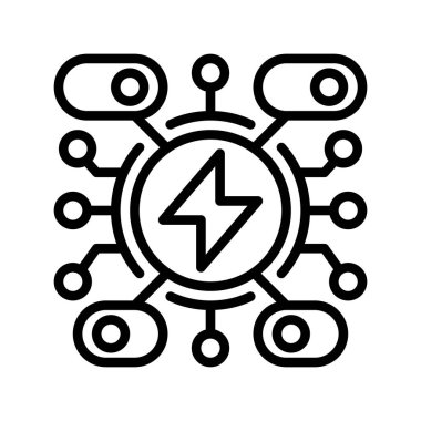 Enerji Kontrol Hattı Simgesi, Güç Yönetmeliği Ana Hattı, Akıllı İzleme, Enerji Verimliliği Yönetimi ve Yenilenebilir Güç İyimserleştirmesi. Vektör İmzalama Simgesi.