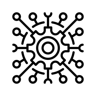 Ağ Düğümleri Çizgisi Simgesi ile Gear, Sistem Bağlantısı için Taslak Sembol, Dijital Altyapı, İletişim Ağı, Veri Paylaşım ve Bağlantılı Süreçler. Vektör İmzalama Simgesi.