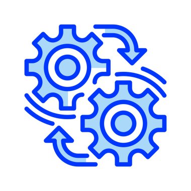 Birbirine kenetlenmiş Gears Line Icon, Takım Çalışması Sembolü, Sistem Bütünleşmesi, Bağlı Sürecler, İş Sinerjisi ve Kooperatif Mekanizmalar. Vektör İmzalama Simgesi.
