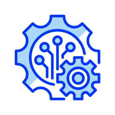 Devre Desen Çizgisi Simgesi, Dijital Sistemler Taslak Sembolü, Elektronik İşlem, Gelişmiş Teknoloji, Veri devreleri ve Ağ Altyapısı ile Gear. Vektör İmzalama Simgesi.