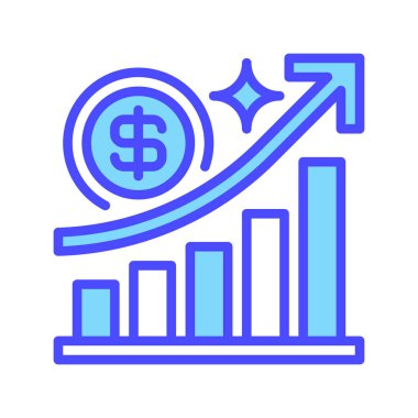 Satışlar Büyüme Çizgisi Simgesi, Gelir Artırma, İş Genişlemesi, Piyasa Girişimi, Kâr Geliştirme ve Ticari Başarı Simgesi. Vektör İmzalama Simgesi.