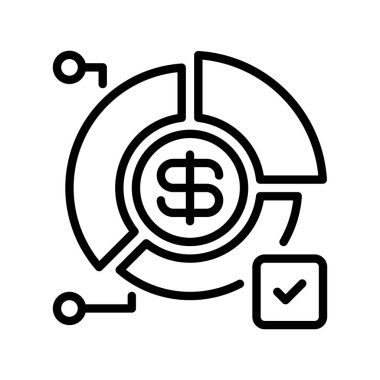Finansal Pie Çizelge Çizelgesi Simgesi, Veri Özeti Taslak Sembolü, Mali Dağıtım, Masraflar Analizi, Bütçe Görselleştirme ve Yüzde Raporlama. Vektör İmzalama Simgesi.