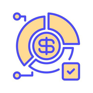 Finansal Pie Çizelge Çizelgesi Simgesi, Veri Özeti Taslak Sembolü, Mali Dağıtım, Masraflar Analizi, Bütçe Görselleştirme ve Yüzde Raporlama. Vektör İmzalama Simgesi.