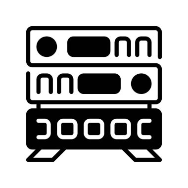 Sunucu Rack Satır Simgesi, Veri Sunucusu Taslak Sembolü, Donanım Yönetimi, Ağ İşlemleri, Sistem Altyapısı ve Teknoloji Depolama. Vektör İmzalama Simgesi.