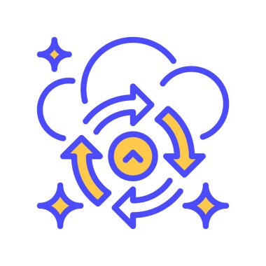 Bulut Eşgüdümlü Satır Simgesi, Veri Eşgüdümleme Ana Hattı, Çoklu Aygıt Bağlantısı, Otomatik Güncelleme, Depolama Koordinasyonu ve Dosya Paylaşımı. Vektör İmzalama Simgesi.