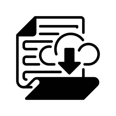 Bulut İndirme Hattı Simgesi, Belge Alma, Dosya İndirme, Veri Kurtarma, Bulut Depolama ve Dijital Yedekleme Simgesi içeren kağıt. Vektör İmzalama Simgesi.