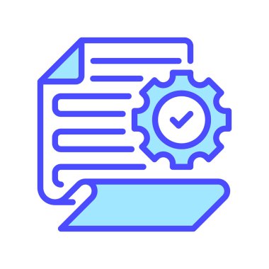 Gear Satır Simgesi, Sistem Ayarları için Taslak Sembol, Yapılandırma Belgelendirmesi, Süreç Ayarlaması, Teknik Belirleme ve Çalışma Akımı Ayarları ile Kağıt. Vektör İmzalama Simgesi.