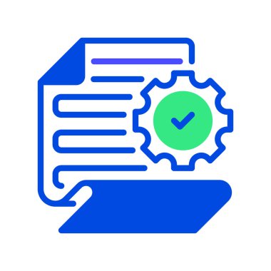 Gear Satır Simgesi, Sistem Ayarları için Taslak Sembol, Yapılandırma Belgelendirmesi, Süreç Ayarlaması, Teknik Belirleme ve Çalışma Akımı Ayarları ile Kağıt. Vektör İmzalama Simgesi.