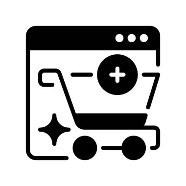Cart Line Icon, Outline Symbol for Product Selection, Online Shopping, Customer Purchase, Etrade Action ve Retail Interaction 'a ekleyin. Vektör İmzalama Simgesi.