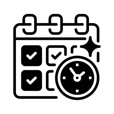 Zaman Yönetimi Çizgisi Simgesi, Üretim Planlama Ana Simgesi, Program Örgütü, Görev Önceliği, Hedef Başarı ve İş Akımı Verimliliği. Vektör İmzalama Simgesi.