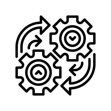 Otomasyon Gear Çizgisi Simgesi, Taslak İşlem Verimliliği, Makine Öğrenme, Robotik Görev, Çalışma Akımı İyimserleştirme ve Sistem Ayarları. Vektör İmzalama Simgesi.