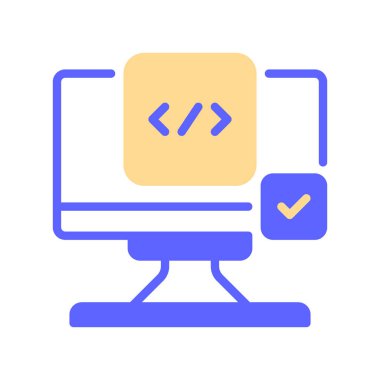 Birim Test Satırı Simgesi, Bileşen Analiz için Taslak Sembolü, Kod Doğrulama, İşlev Denetimi, İzole Hata Ayıklama ve Kalite Ölçümü. Vektör İmzalama Simgesi.