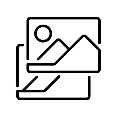 Fotoğraf Galerisi Çizgisi Simgesi, Resim Depolama için Taslak Sembol, Portföy Ekranı, Görsel Koleksiyon, Albüm Örgütü ve Medya Kütüphanesi. Vektör İmzalama Simgesi.