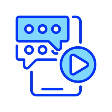 Video Canlı Sohbet Hattı Simgesi, Görüntü Konferansı, Yüz Çağrı, Uzaktan Buluşma, Sanal Röportaj ve Sosyal Webinar. Vektör İmzalama Simgesi.
