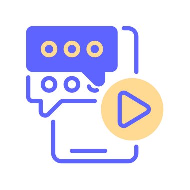 Video Canlı Sohbet Hattı Simgesi, Görüntü Konferansı, Yüz Çağrı, Uzaktan Buluşma, Sanal Röportaj ve Sosyal Webinar. Vektör İmzalama Simgesi.