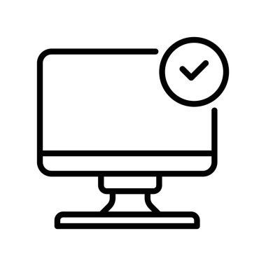 Monitor Screen Line Icon, Outline Symbol for Display Test, System Status, Software Update, Desktop Validation ve Diagnostic Pass adreslerini kontrol edin. Vektör İmzalama Simgesi.