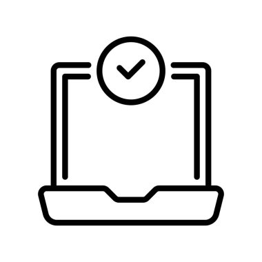 Laptop Ekran Çizgisi Simgesi, Taşınabilir Başarı için Taslak Sembolü, Uzaktan Doğrulanmış, Mobil Çalışma, Yazılım Kartı ve Aygıt Teşhisi 'ni kontrol edin. Vektör İmzalama Simgesi.