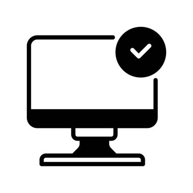 Monitor Screen Line Icon, Outline Symbol for Display Test, System Status, Software Update, Desktop Validation ve Diagnostic Pass adreslerini kontrol edin. Vektör İmzalama Simgesi.