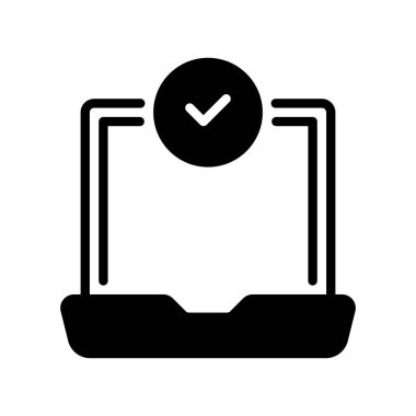 Laptop Ekran Çizgisi Simgesi, Taşınabilir Başarı için Taslak Sembolü, Uzaktan Doğrulanmış, Mobil Çalışma, Yazılım Kartı ve Aygıt Teşhisi 'ni kontrol edin. Vektör İmzalama Simgesi.