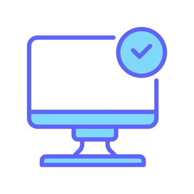 Monitor Screen Line Icon, Outline Symbol for Display Test, System Status, Software Update, Desktop Validation ve Diagnostic Pass adreslerini kontrol edin. Vektör İmzalama Simgesi.