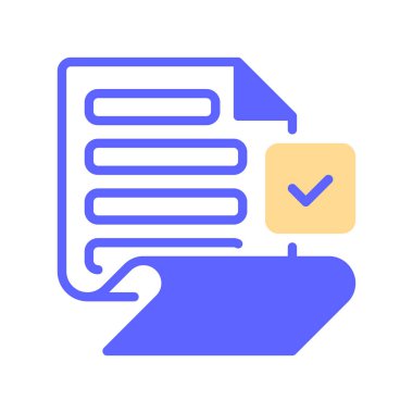 Belge Satırı Simgesi, Sözleşme Onayı için Taslak Sembolü, Dosya Onayı, Onaylanmış Evraklar, Onaylanmış Rapor ve Anlaşma İmzası 'nı Kontrol Et. Vektör İmzalama Simgesi.